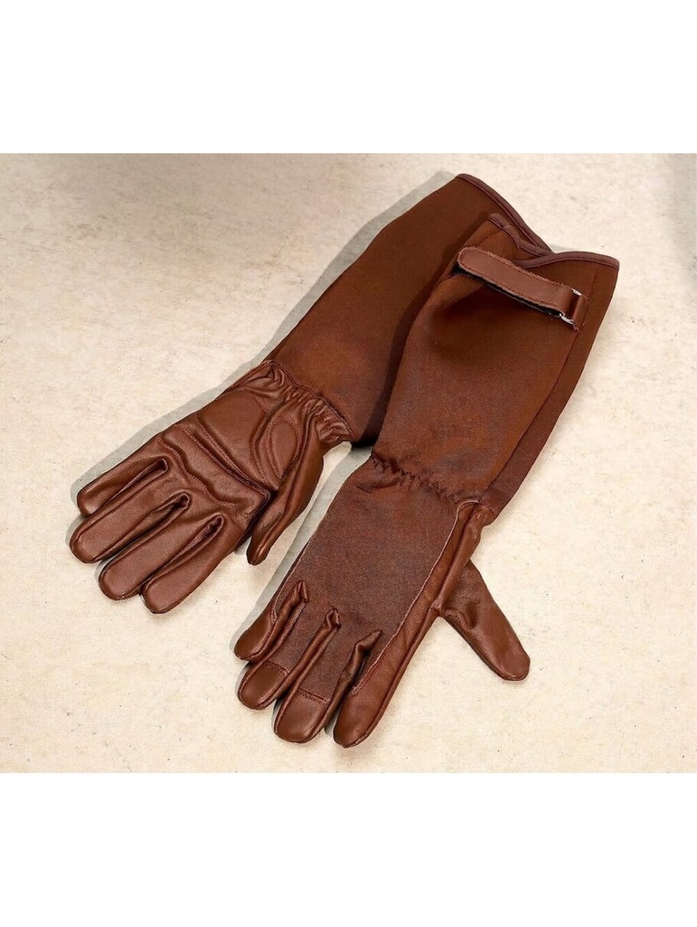 Martha Stewart Leather Outdoor Padded Palm Long Gardening Gloves Brown, L/XL